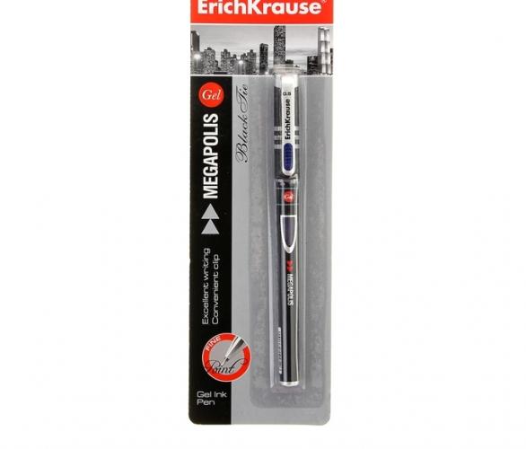 Ручка гелевая Erich Krause MEGAPOLIS GEL black tie стержень синий узел 0.5мм, в блистере, EK 31884