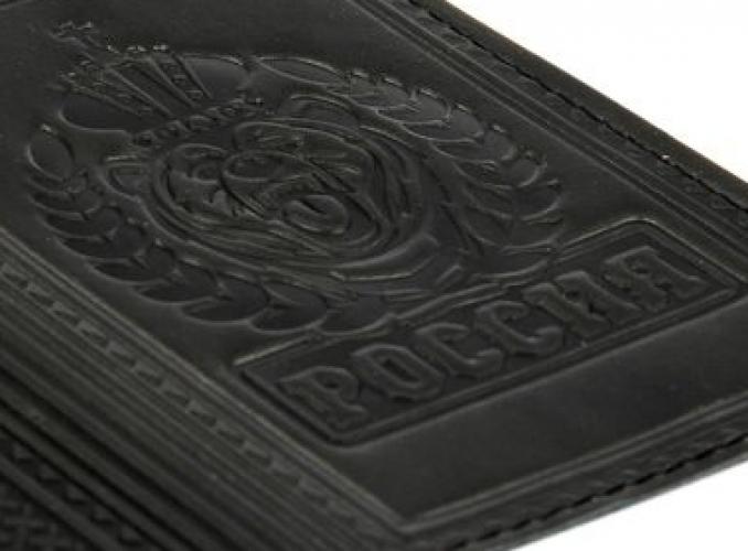 Обложка для паспорта «Медведь» тиснение, натуральная кожа, цвет черный