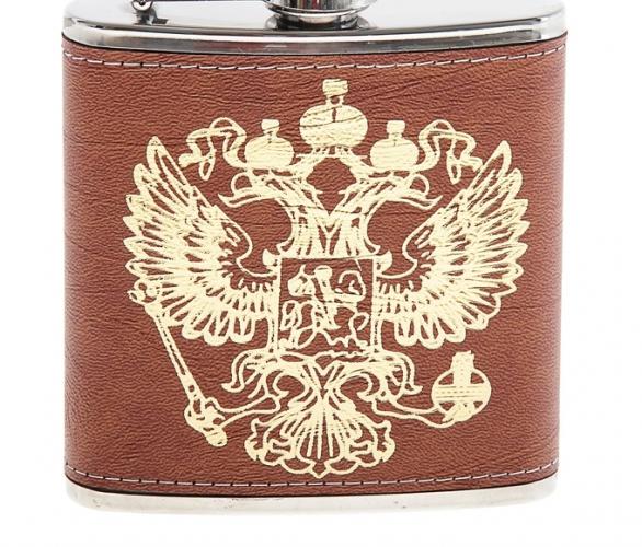 Фляжка180 мл Герб России тёмно-коричневая