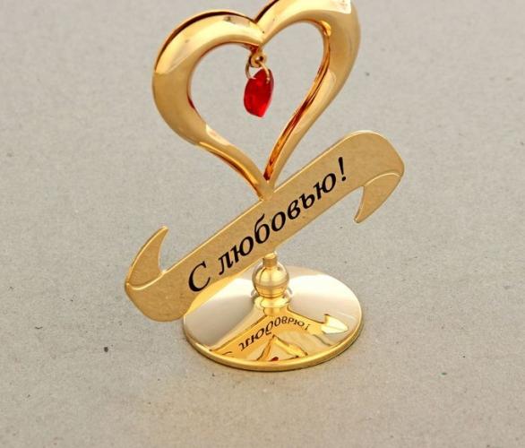 Сувенир Cердце с красным хрусталиком Сваровски  на подставке С любовью , 8см    13325