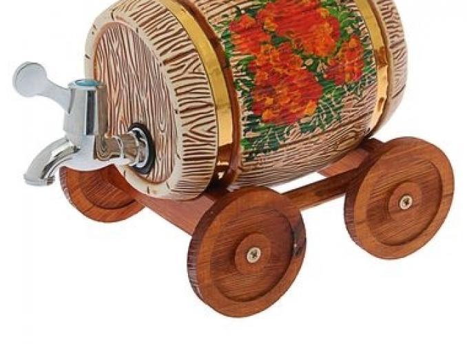 Бочка для вина Мельница 2,5 л, на телеге, художественная роспись, микс