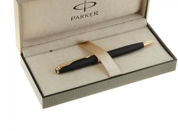 Ручка шариковая Parker Sonnet ESSENTIAL MattBlack GT M, синие чернила