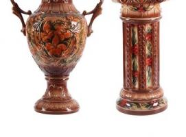 Ваза напольная Астория большая, красные цветы, коричневая