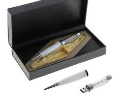 Ручка шариковая подарочная поворотная в кожзам футляре Эксклюзив со стразами + флэшка на 8Гб