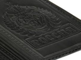 Обложка для паспорта «Медведь» тиснение, натуральная кожа, цвет черный