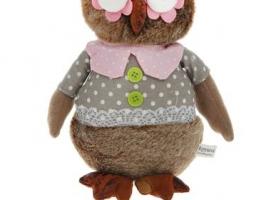 Мягкая игрушка Сова, розовый воротничок