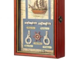 Ключница Кораблик с морскими узлами синяя