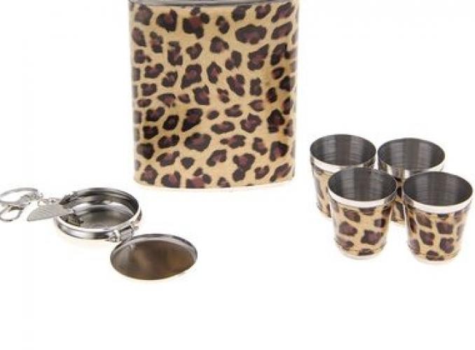 Подарочный набор 6 в 1 Леопард: фляжка 240 мл, 4 рюмки, пепельница