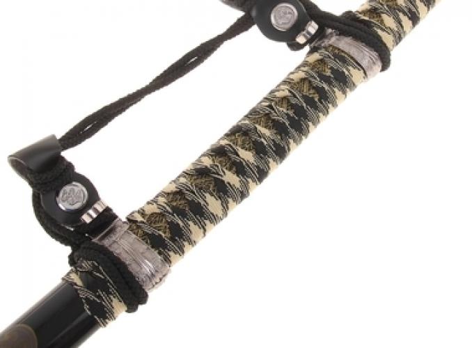 Катаны сувенирные 3в1 на подставке, черные ножны, круглый узор, обмотка, подвес