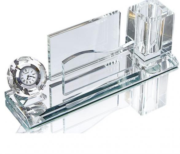 Набор настольный 3в1, карандашница, часы, подставка под визитки