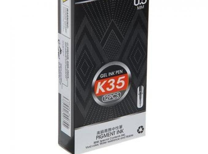 Ручка гелевая 0,5мм черная корпус с серебр рисунком с резин держателем игольч пишущ узел К35