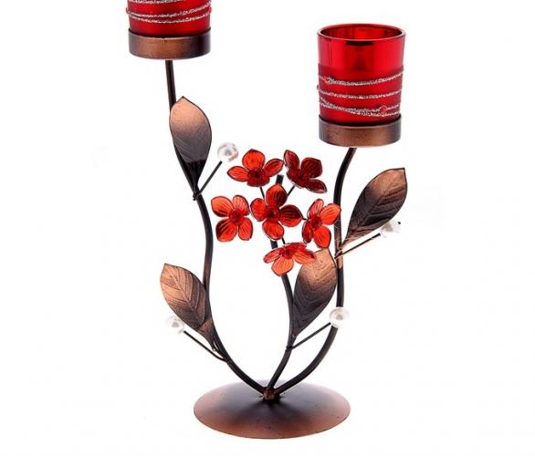 Подсвечник на 2 свечи Северное сияние, цвет красный