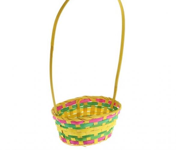 Корзина плетеная бамбук, D26xH11/48см желтый