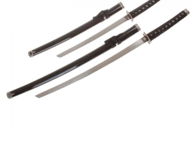 Катаны сувенирные 2в1 на подставке, дерево, черные ножны