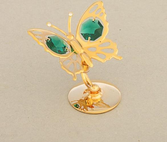 Сувенир Бабочка на подставке с 2 зелеными хрусталиками 5,5*4*6см